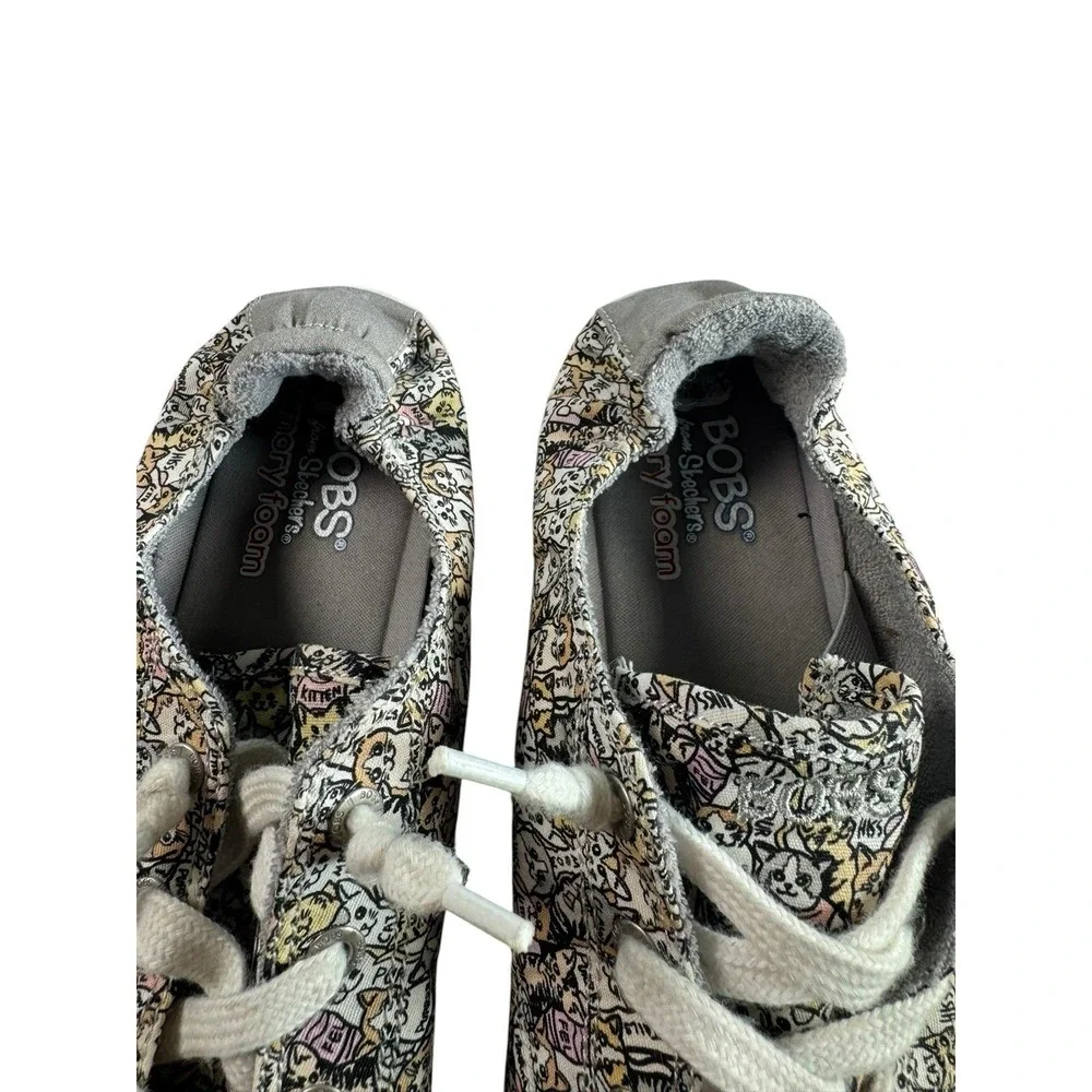 Skechers Bobs Beach Bingo Rover Cat Print Sneakers 113582 Gray Multi Womens 9